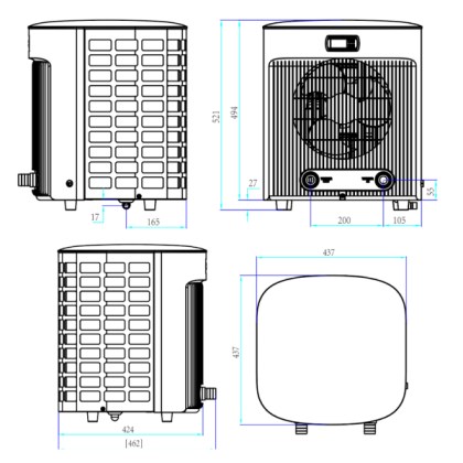 Αντλία θερμότητας Πισίνας ZEALUX MINI HEAT PUMP diastaseis Q45-55